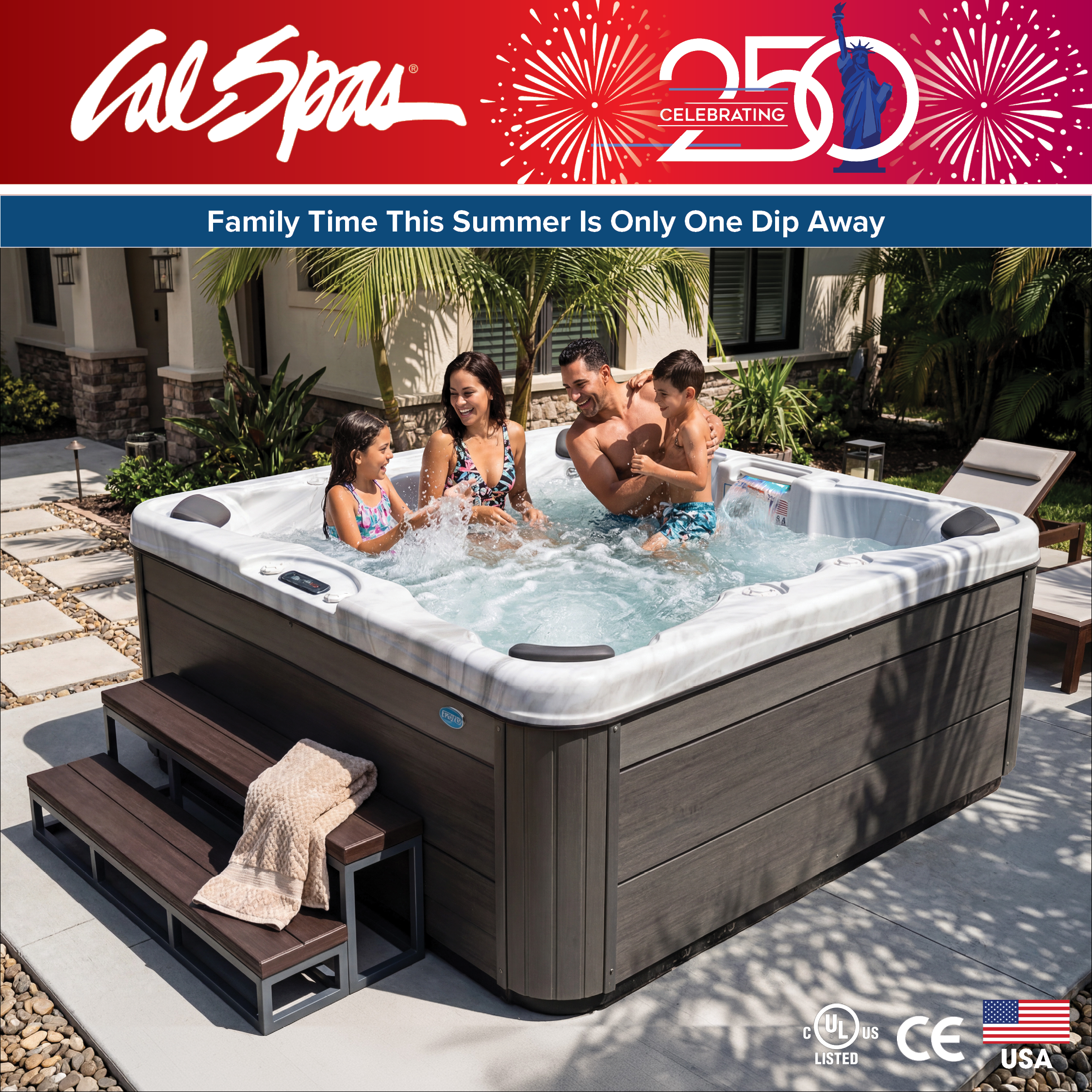 Calspas hot tub being used in a family setting - Quincy